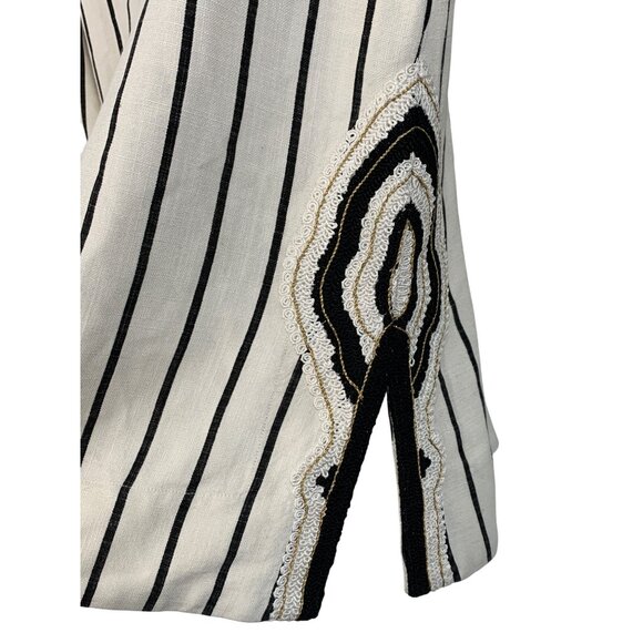Tory Burch Filipa Slub Stripe Embroider Tunic Top white & Black Size 4 - Picture 8 of 8